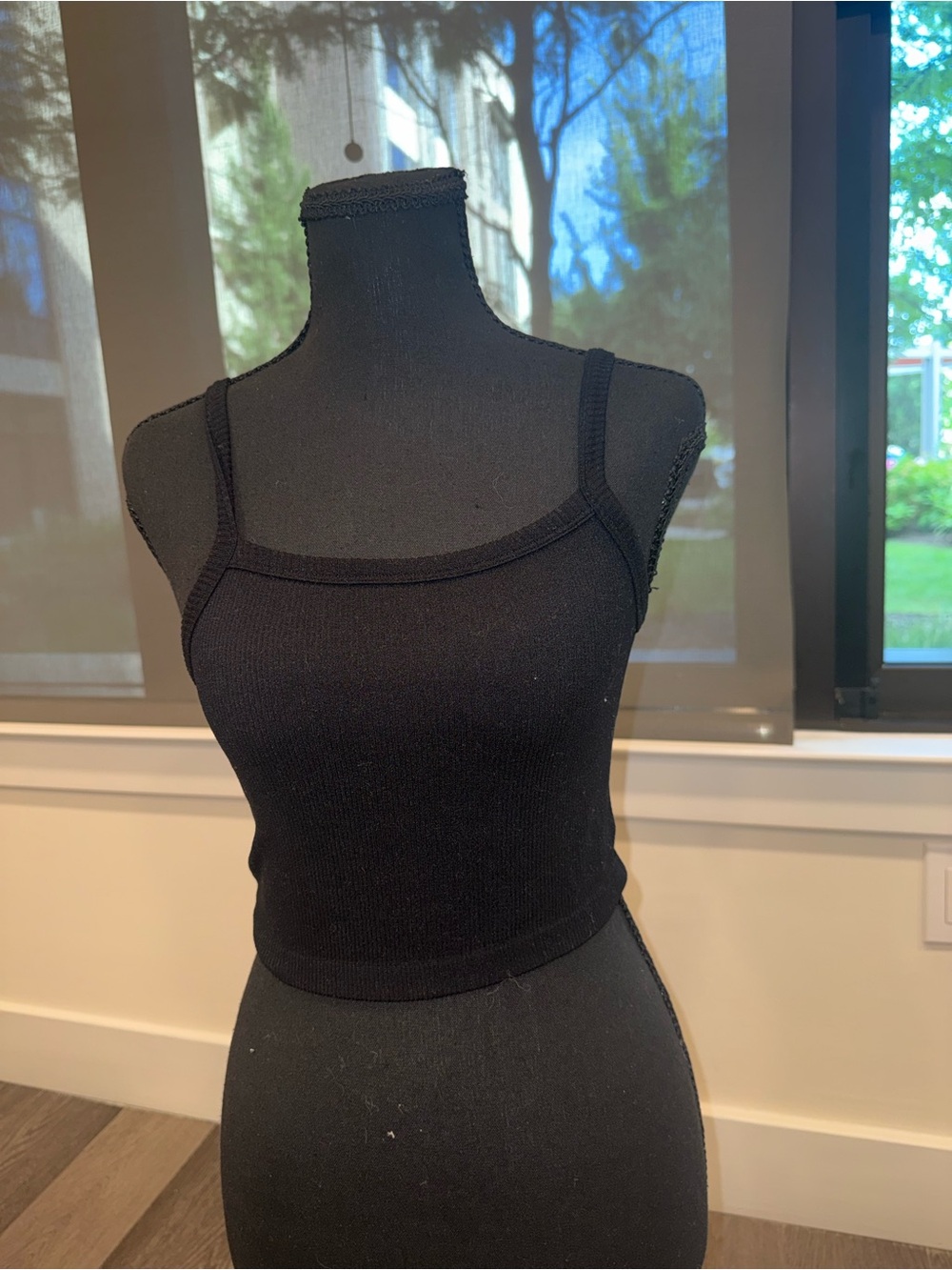Fashion Nova Black Ribbed Square-Neck Crop Tank